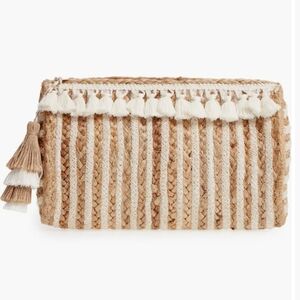 Shiraleah Mare Woven Tassel Clutch Bag in Natural Jute and Cream